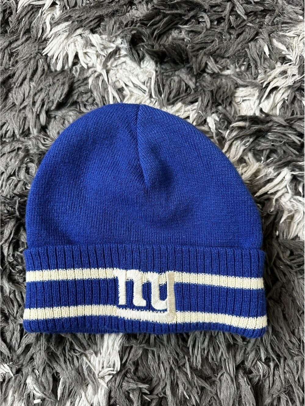 Vintage New York Giants Cuffed Knit Beanie Hat Blue White NY Logo NFL Winter Cap